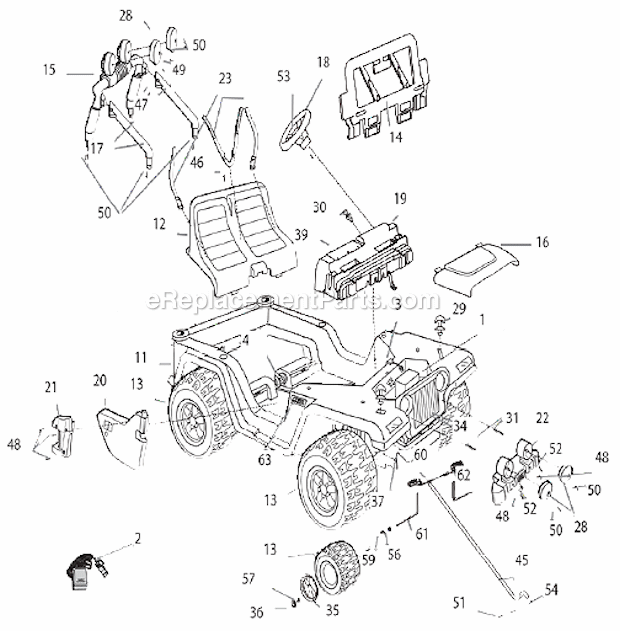 Page A Diagram and Parts List for T7298  Power Wheels Ride-On Cars